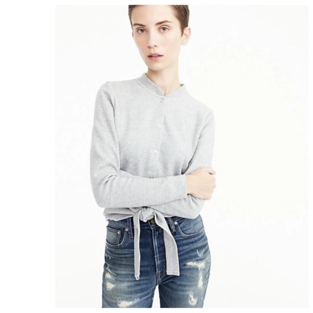 J.Crew Womens Gray Tie-Front Cardigan Sweater  Snap Button L